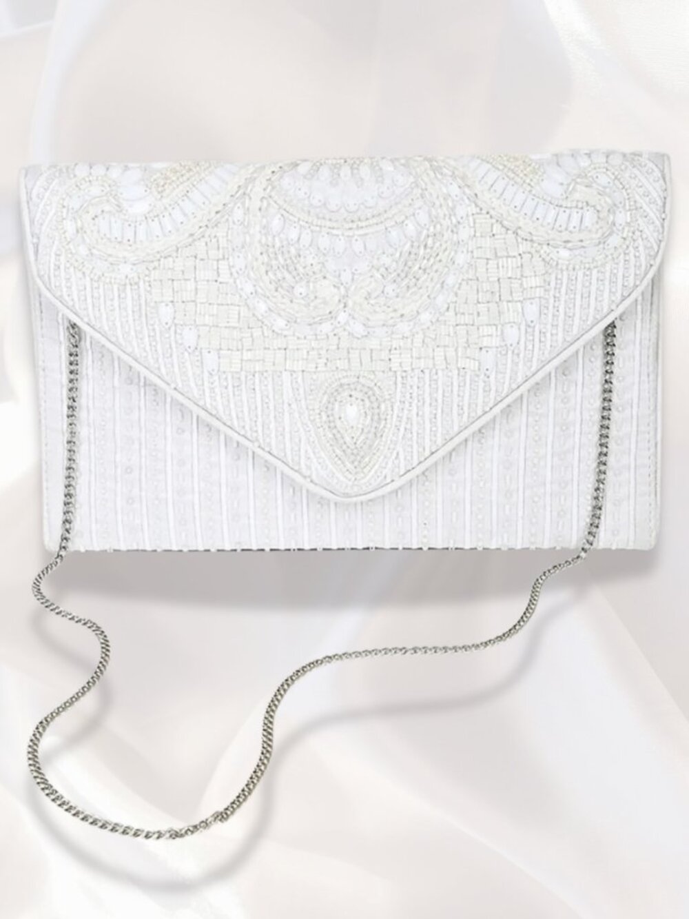 White Bridal Pearl Beaded Bag Clutch Crossbody Handbag Wedding Bride Gift - Picture 4 of 8